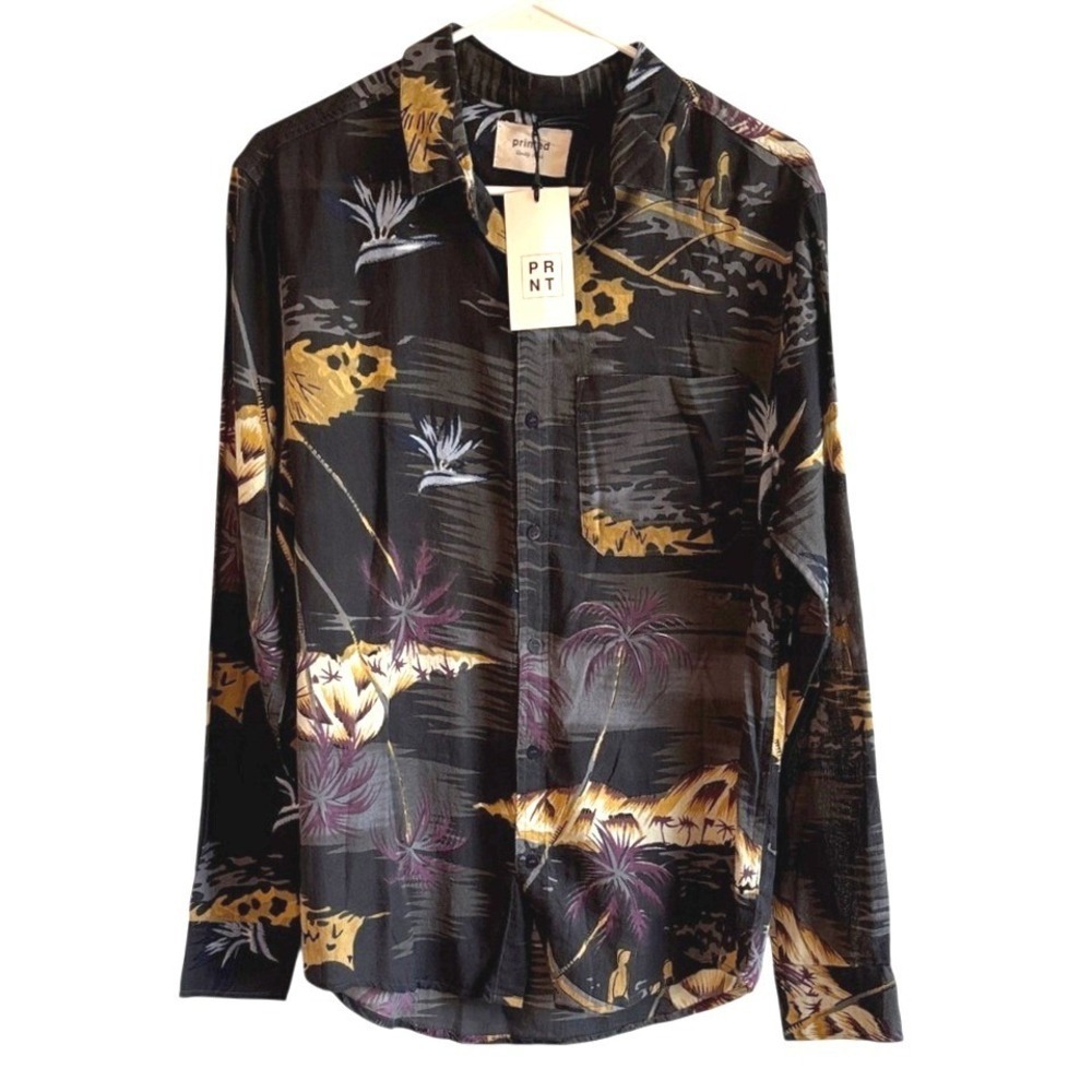 NEW Printed Quality Shirt Moody Tropical Button-Up Black Size Small